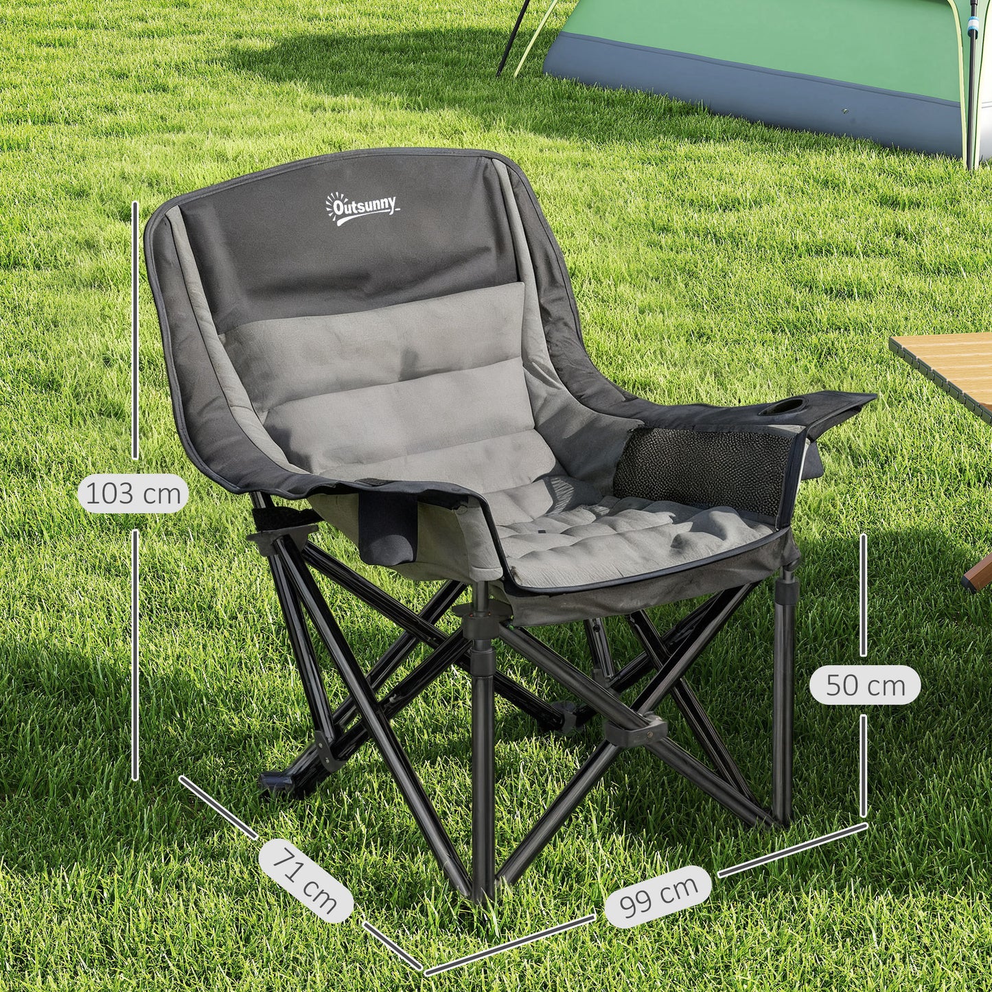 Portable Padded Camping Chair, with Bag - Black/Grey