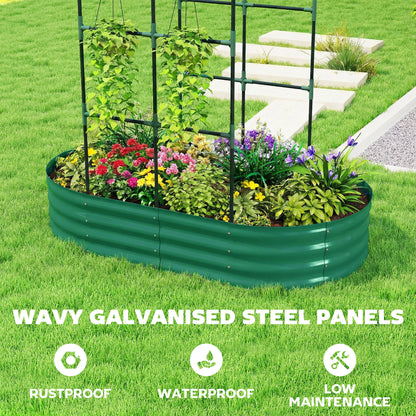 Galvanised Raised Garden Bed with Arched Trellis, 5 x 3 x 6ft Metal Raised Bed for Garden with Open Bottom, Green