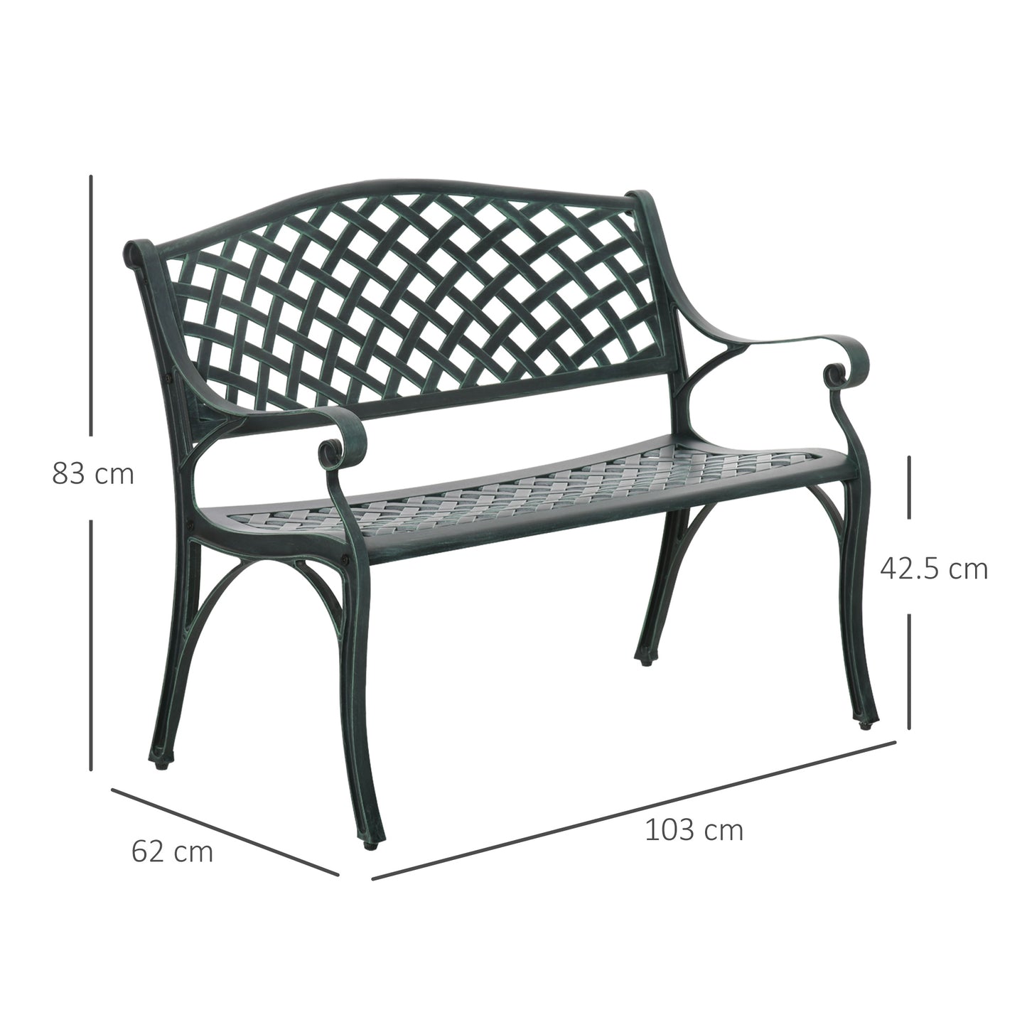 Cast Aluminium Garden Bench 2 Seater Antique Loveseat for Outdoor Patio Porch Park, Verdigris