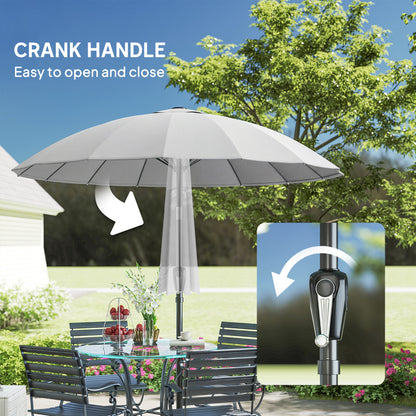 2 m Shanghai Garden Parasol Umbrella with 16 Fibreglass Ribs, Outdoor Parasol Sun Shade with Crank & Tilt, Light Grey