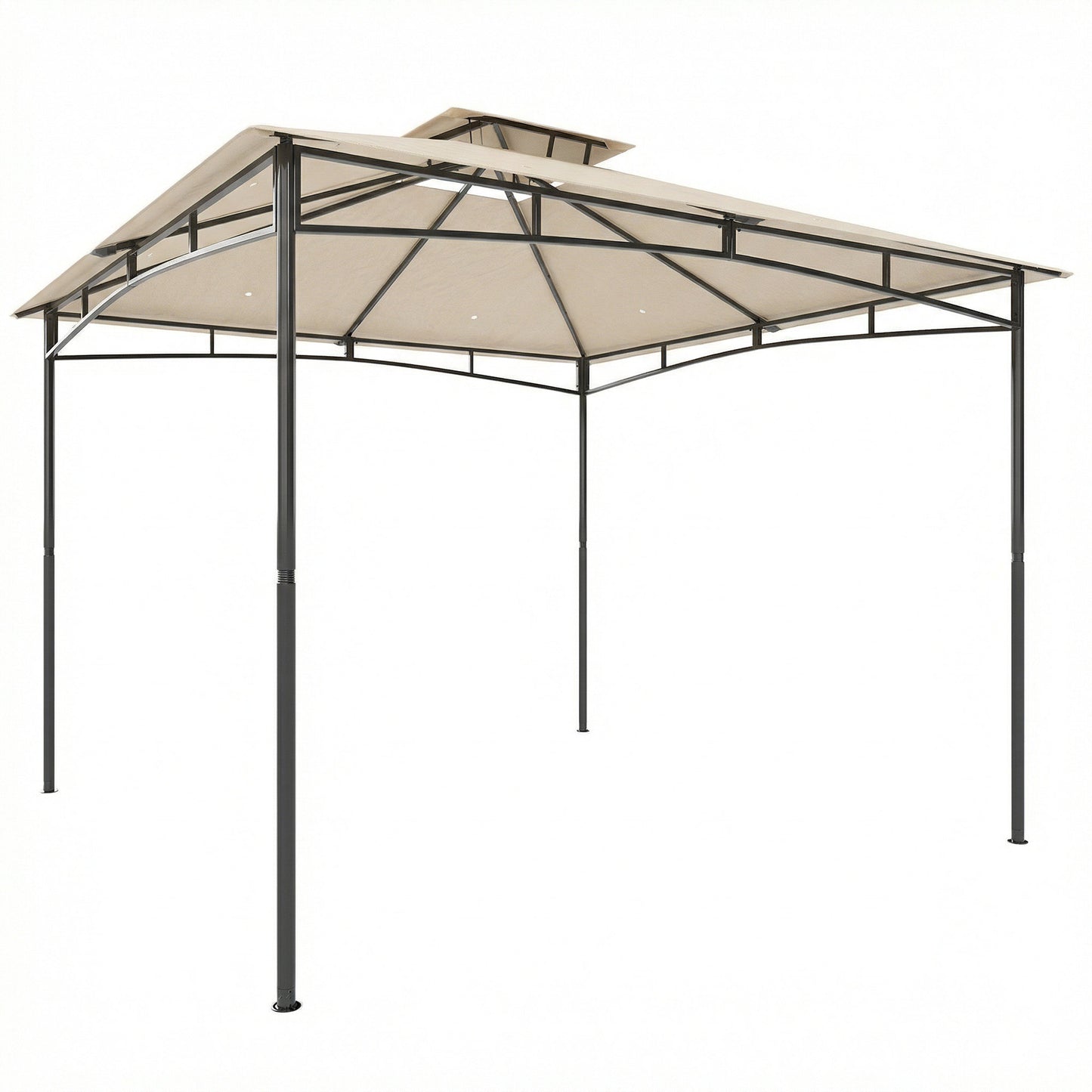 3 x 3 m Gazebo, Garden Gazebo with 2-Tier Roof, Metal Frame, Khaki