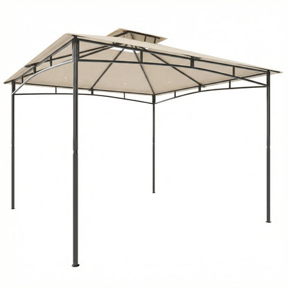 3 x 3 m Gazebo, Garden Gazebo with 2-Tier Roof, Metal Frame, Khaki