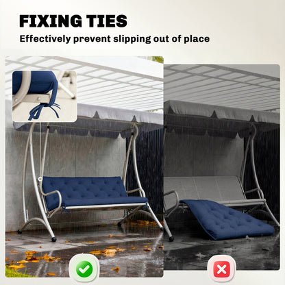 3 Seater Bench Cushion, Garden Chair Cushion with Back and Ties for Indoor and Outdoor Use, 98 x 150 cm, Dark Blue