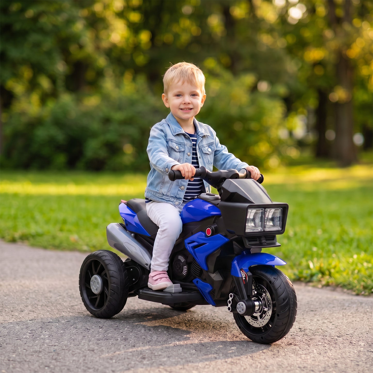 Kids Electric Motorcycle Ride-On Toy, 3-Wheel Battery-Operated Motorbike with Horn, Toddler Ride On Bike, Blue