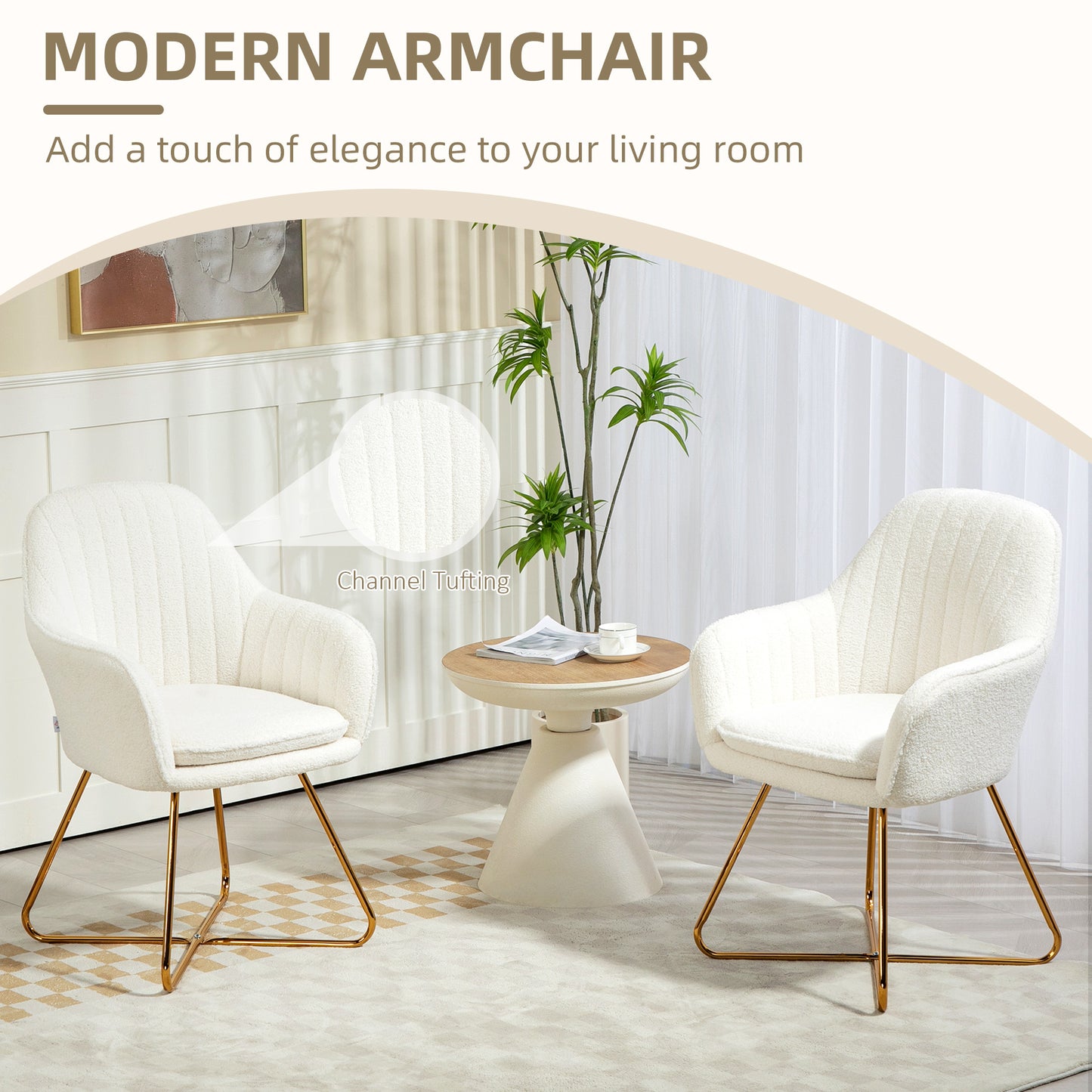 Set of Two Boucle Dining Chairs - Cream