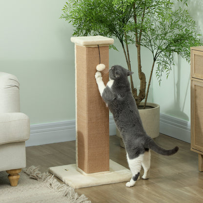 81cm Cat Scratcher, Vertical Full Scratcher w/ Natural Jute Rope, Hanging Ball, Soft Plush - Beige