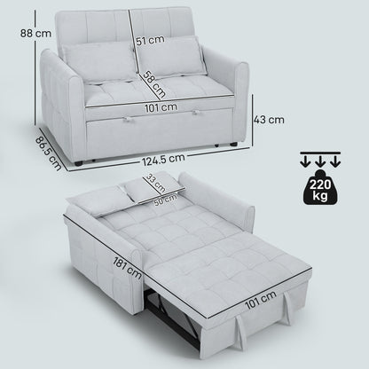 2 Seater Sofa Bed, 3-in-1 Convertible Sleeper Sofa with Click-clack Adjustable Backrest and 2 Pillows, Light Grey