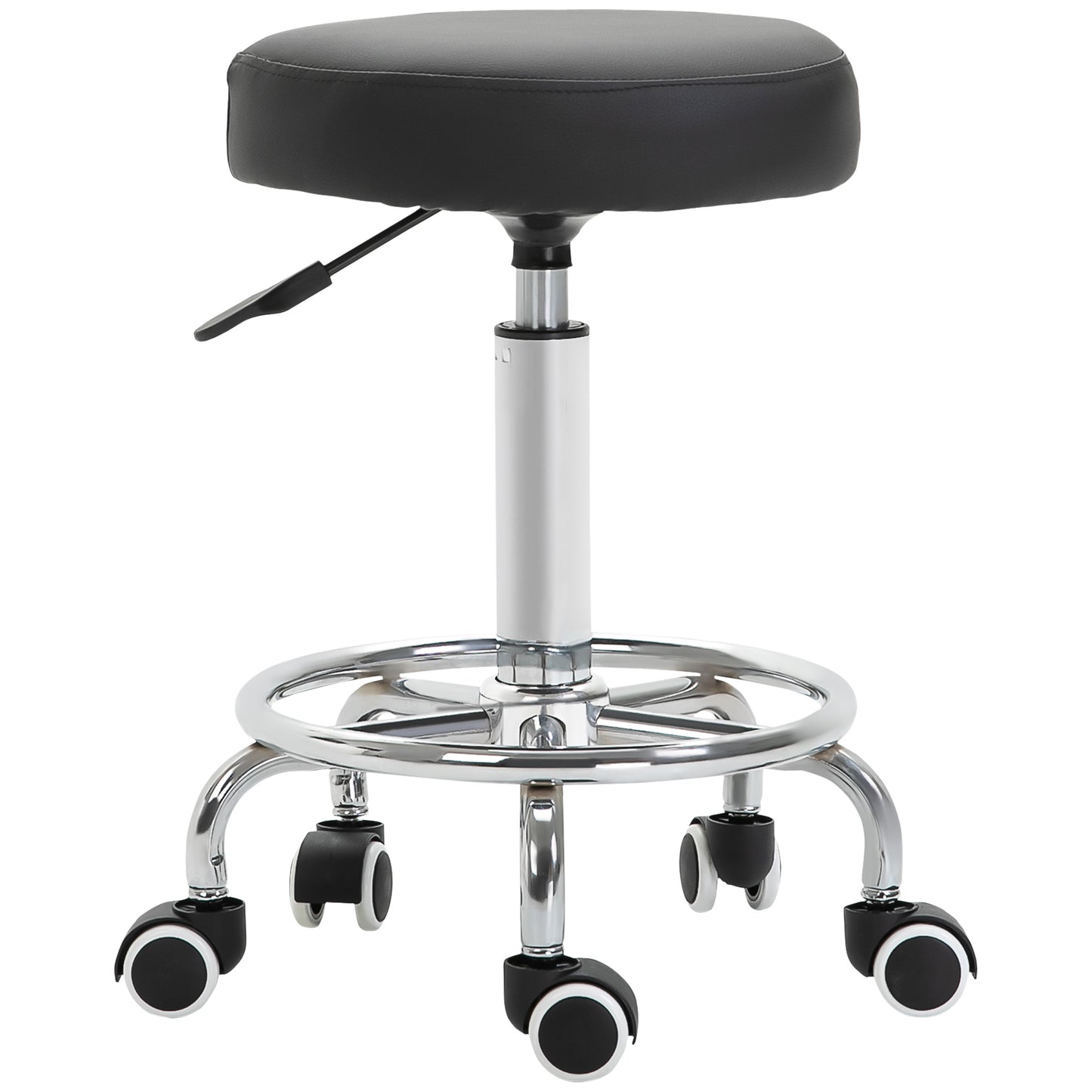 Round Rolling Stool, PU Leather Height Adjustable Stool Chair with Wheels and Swivel Seat for Salon, Massage, Spa