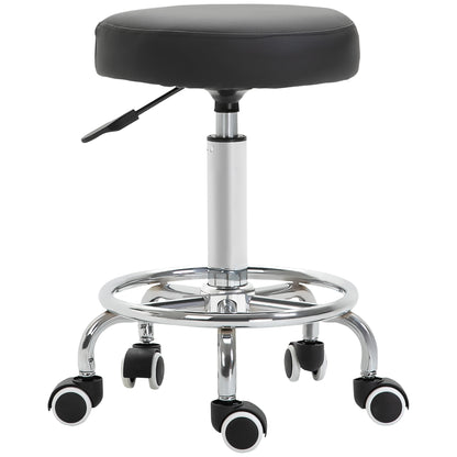 Round Rolling Stool, PU Leather Height Adjustable Stool Chair with Wheels and Swivel Seat for Salon, Massage, Spa