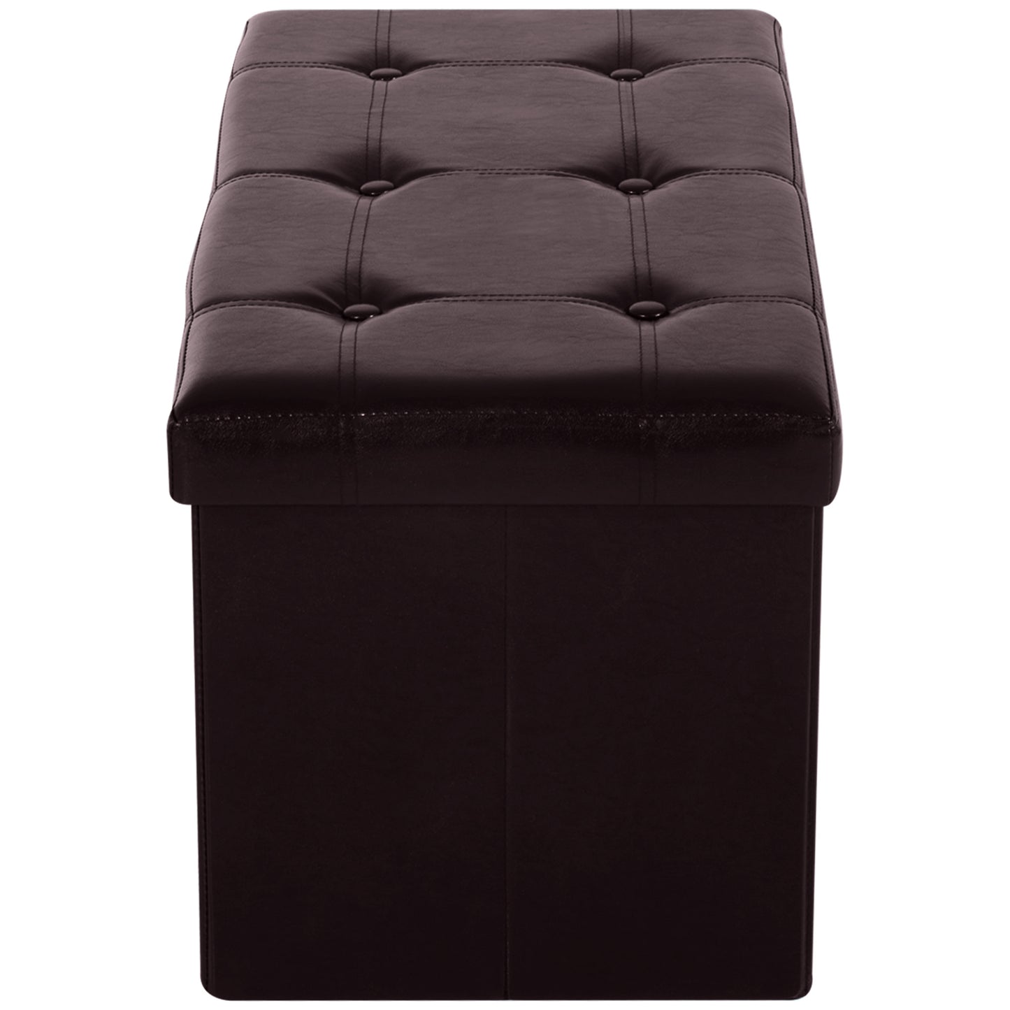 Folding Faux Leather Storage Cube Ottoman Bench Seat PU Rectangular Footrest Stool Box (Brown)