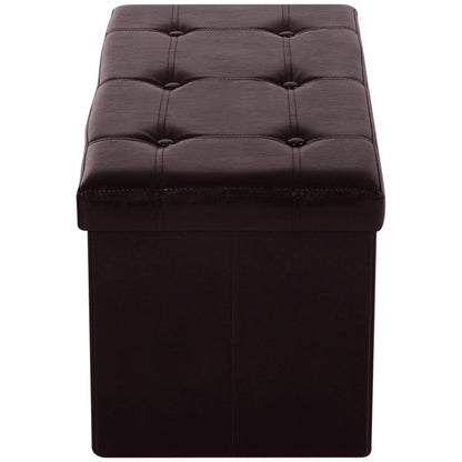 Folding Faux Leather Storage Cube Ottoman Bench Seat PU Rectangular Footrest Stool Box (Brown)