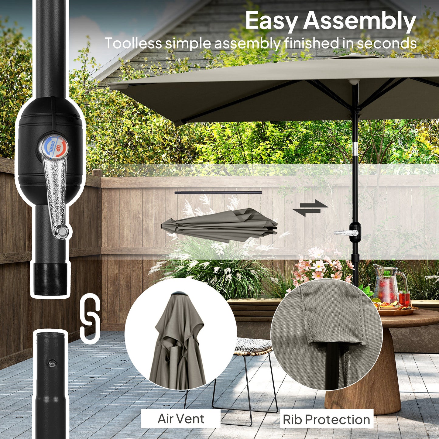 3x2m Garden Parasol Umbrella with Aluminium Pole, Tilt and Crank, Rectangular Outdoor Table Parasol Sun Shade for Patio