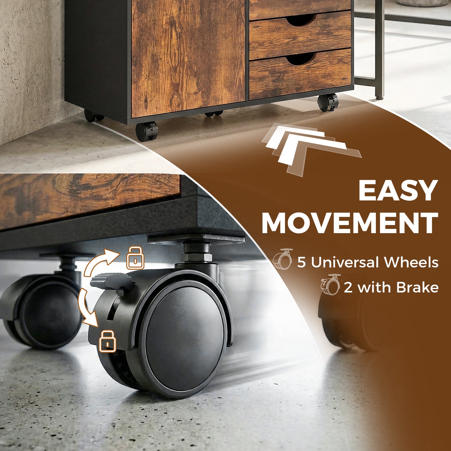 Multi-Storage Mobile Office Storage Cabinet - Rustic Brown