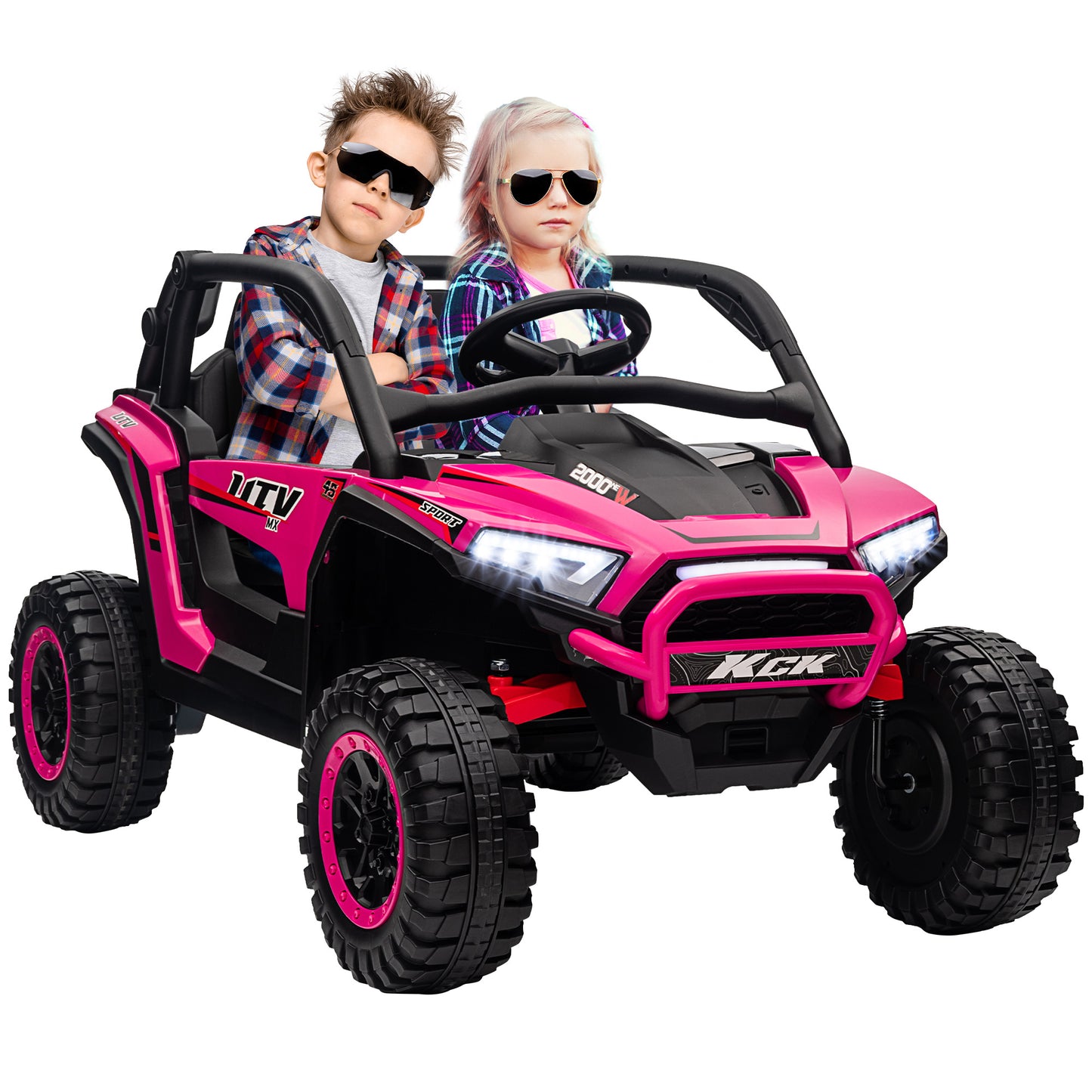 2 Seater 24V 7AH Ride on Truck, Battery Powered Electric Ride On Car w/ Remote, Suspension, 3 Speeds, Pink