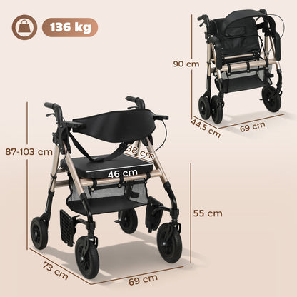 Rollator Walker Wheelchair, with Seat - Black