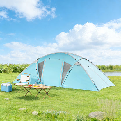 4-6 Man Family Camping Tent w/ 2 Bedrooms and a Living Room, Waterproof Tunnel Tent w/ Sewn In Groundsheet, Doors, Windows