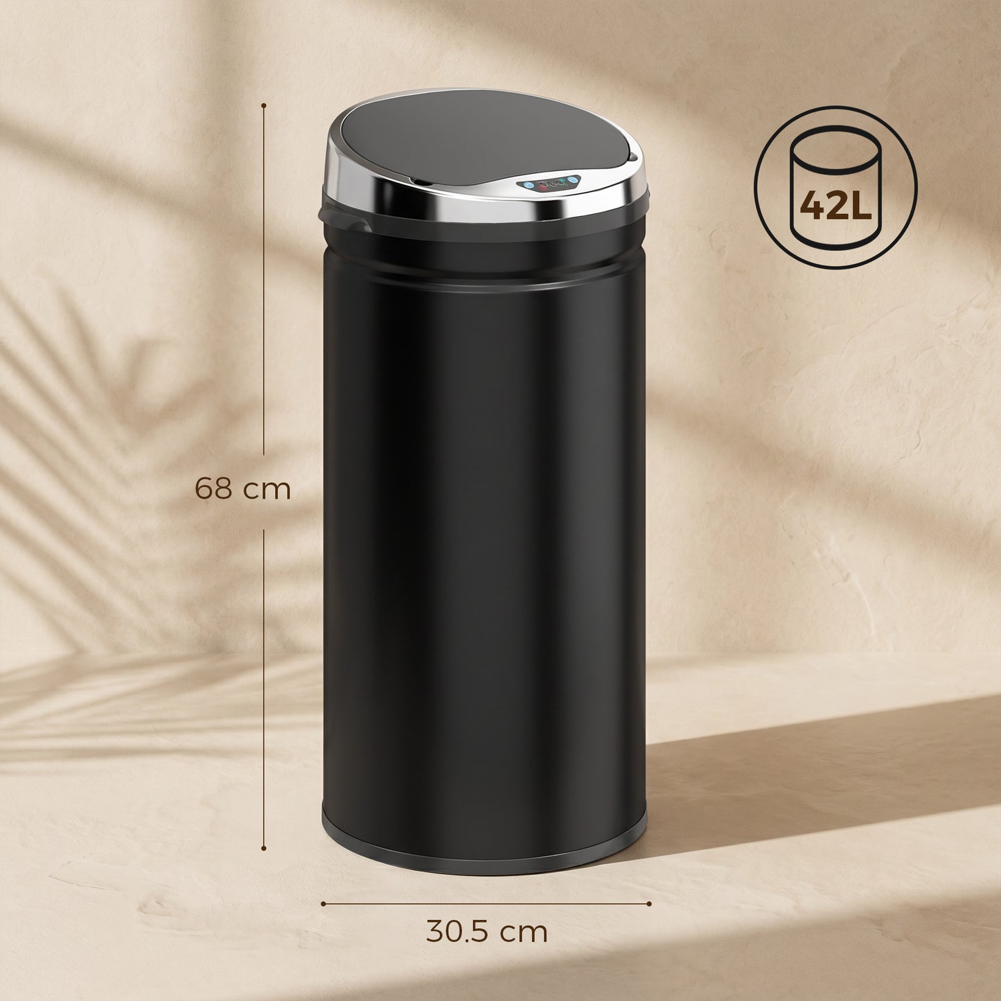 42L Automatic Motion Sensor Rubbish Bin with Fingerprint Resistant, Stainless Steel, Black