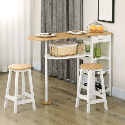 3 Piece Bar Table Set, Breakfast Bar table and Stools with Storage Shelf, Drawer, Wire Basket and Wine Rack for Kitchen