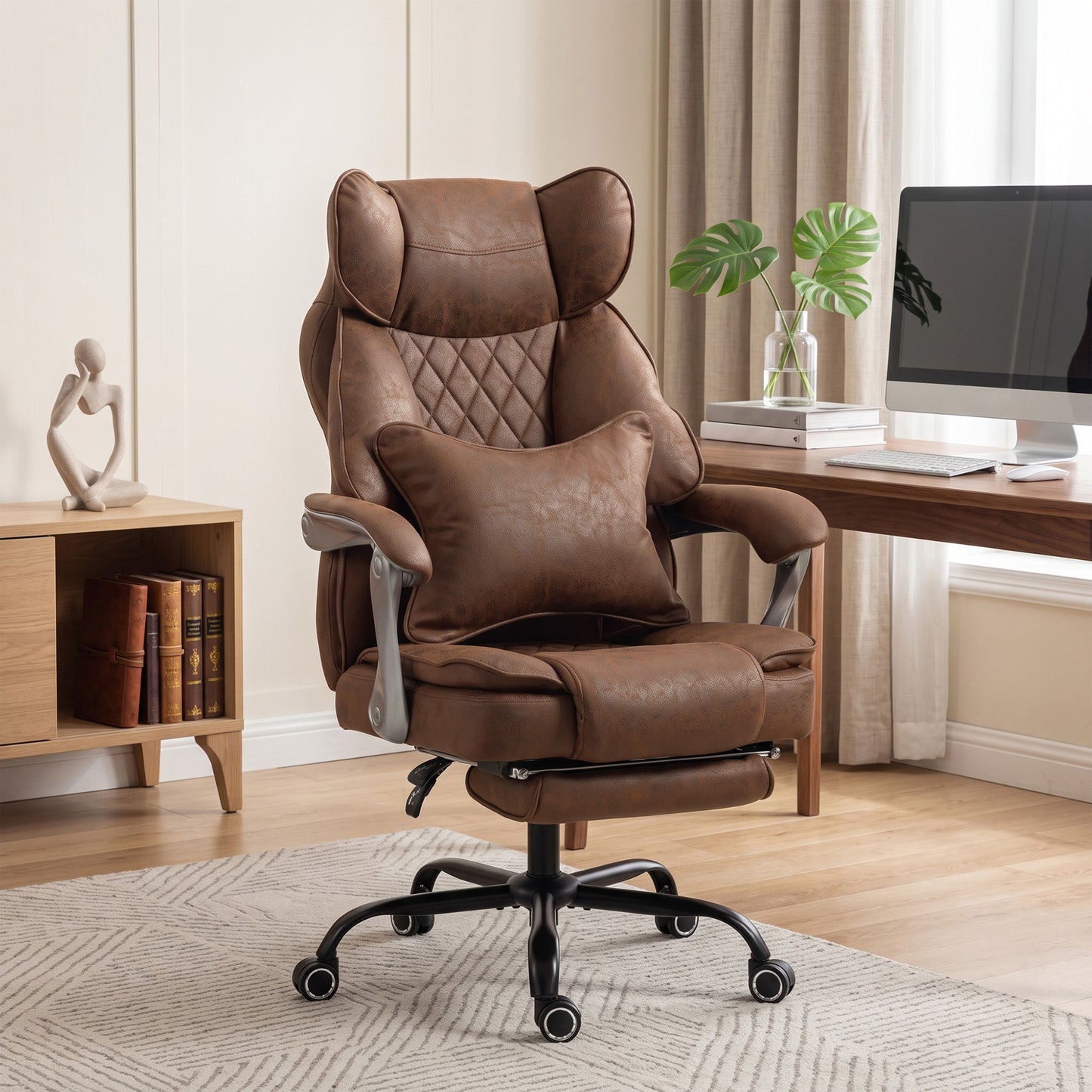 Executive Office Chair, Leathaire Big and Tall Office Chair 180 kg with Wide Seat, Reclining, Lumbar Support, Brown