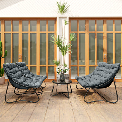 Four-Piece Curved Seat Garden Sofa Set - Grey/Black