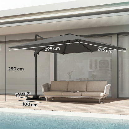 3 x 3 m Cantilever Parasol, Square Patio Umbrella with Crank Handle, Cross Base, Tilt, 360° Rotation, Dark Grey