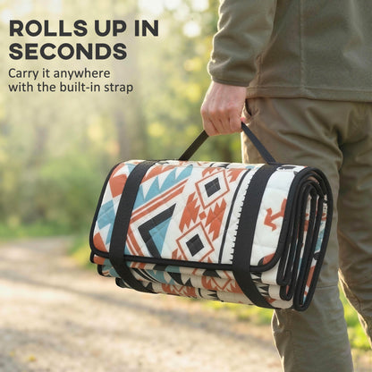 Picnic Blanket, 300x200CM Large Beach Blanket Outdoor Picnic Mat with Integrated Strap for Camping, Mix-Colour