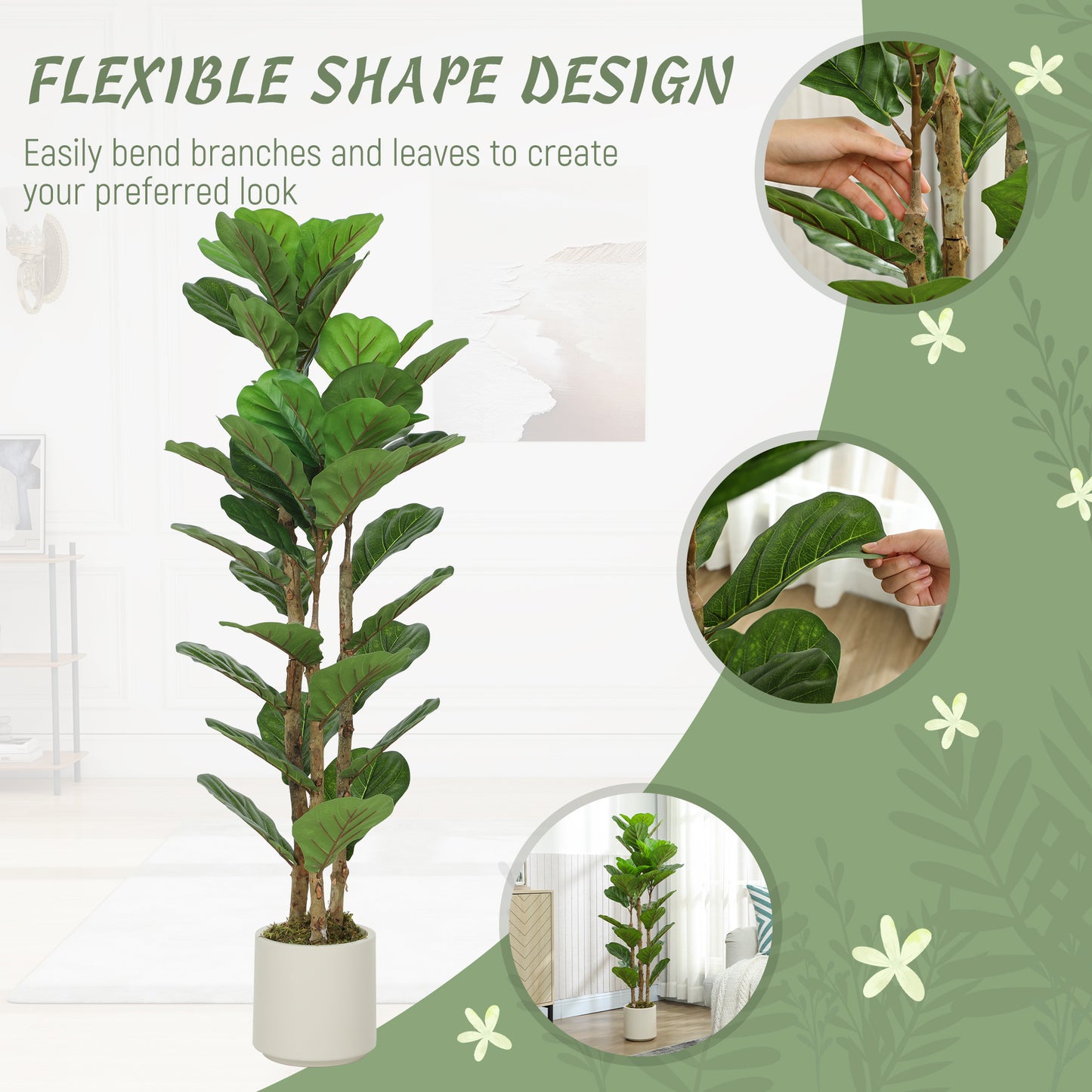 120cm Artificial Fiddle Leaf Fig Tree - Green