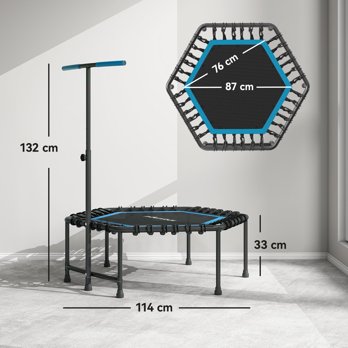 45" Rebounder Trampoline for Adults, Quiet Bungee Rebounder with LED Lights and Adjustable Handle, Blue