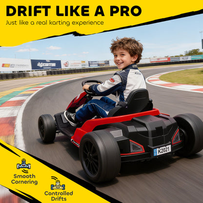 24V Electric Go Kart, Drift Kart with Adjustable Seat, Slow Start, 5-Point Harness, Music, for 6-12 Years, Red