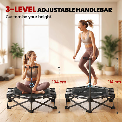 42" Foldable Mini Trampoline, One-Step Fold & Open, Rebounder Trampoline with 3-Level Adjustable Handle for Adults