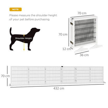 Wooden Pet Gate, Freestanding Dog Safety Barrier with 2 Support Feet, White