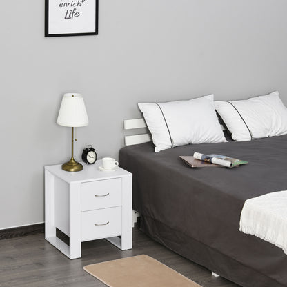 Bedside Table with 2 Drawers, Nightstand with Handles and Elevated Base, Side Table for Bedroom, Living Room, White
