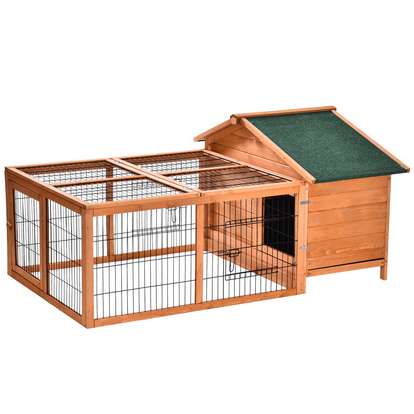 Wooden Rabbit Hutch Outdoor, Guinea Pig Hutch, Detachable Pet House Animal Cage with Openable Run & Roof Lockable Door Slide