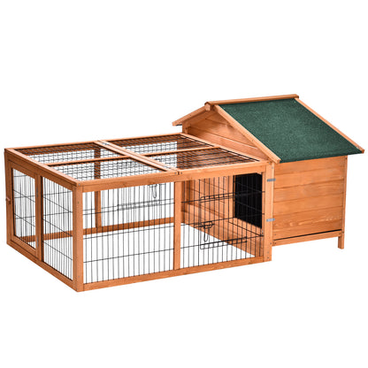Wooden Rabbit Hutch Outdoor, Guinea Pig Hutch, Detachable Pet House Animal Cage with Openable Run & Roof Lockable Door Slide