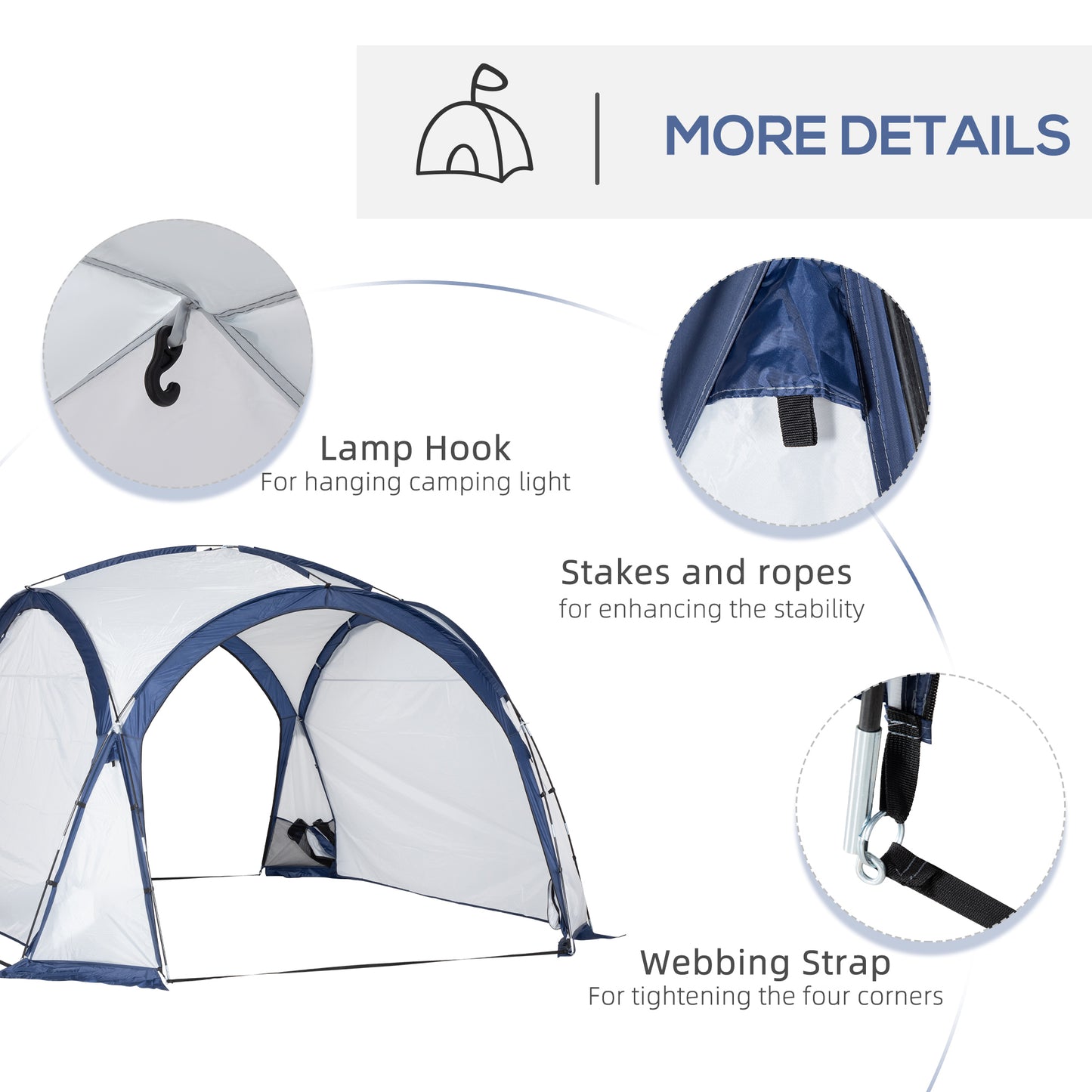 Dome Tent for 6-8 Person, Camping Tent with 4 Zipped Mesh Doors, Removable Oxford Cloth, Lamp Hook, Portable Carry Bag