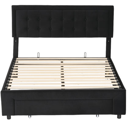 4ft6 Double Ottoman Bed Frame, with Front Drawer - Black