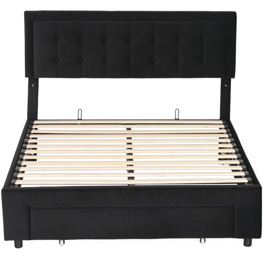 4ft6 Double Ottoman Bed Frame, with Front Drawer - Black