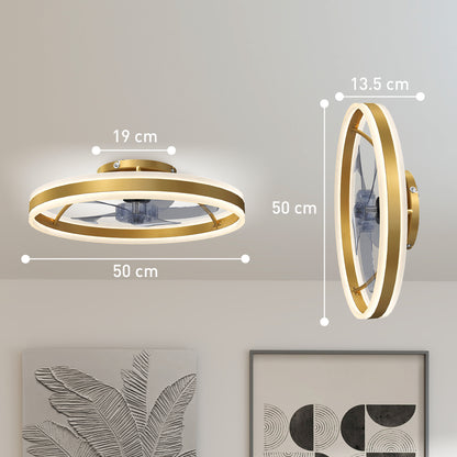 Ceiling Fan with Light and Remote, LED Mount Ceiling Fan with 3 Colour Temperatures, 6 Speed, 50 cm, Gold Tone