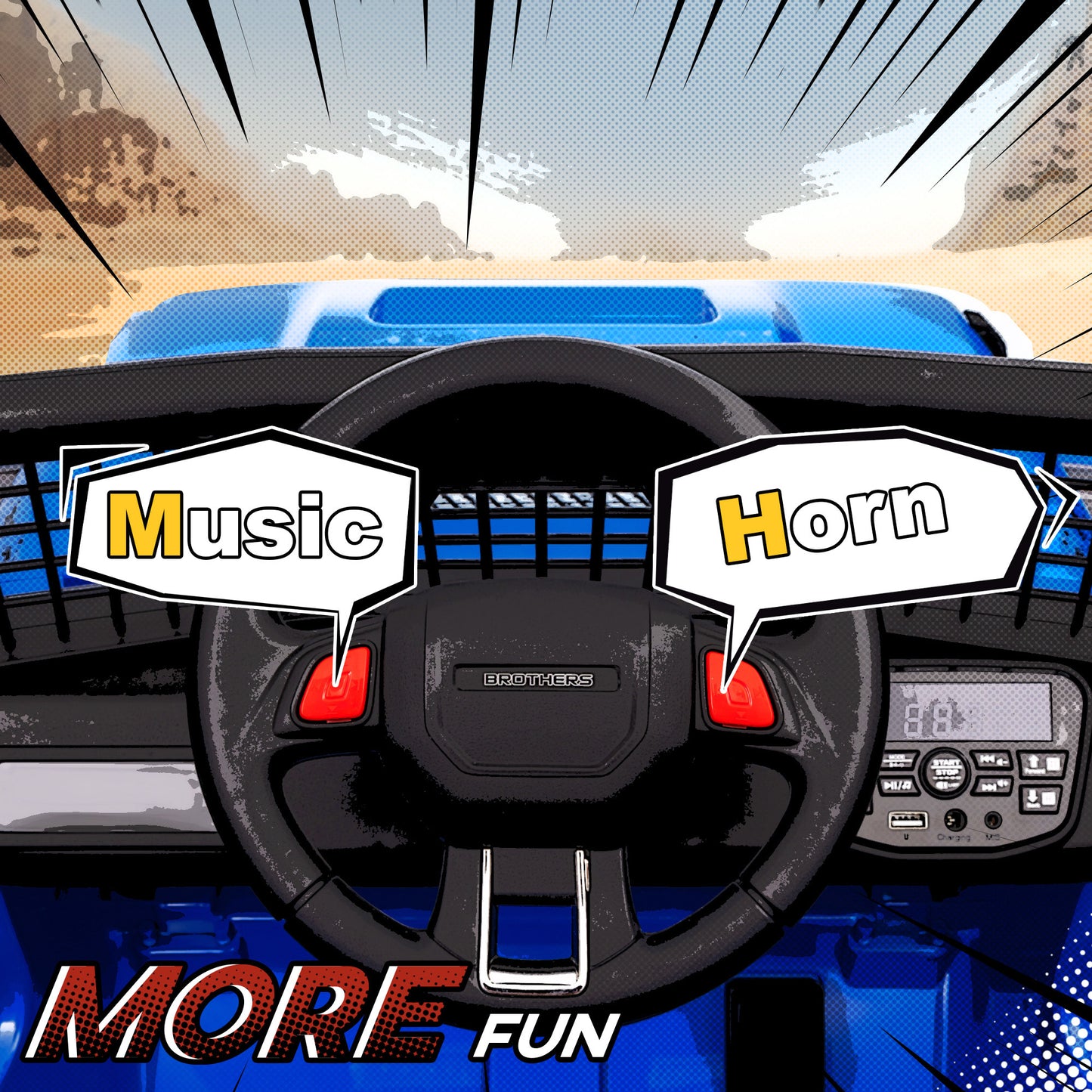 12V Battery Powered Kids Ride-On Car, Electric Truck w/ Spring Suspension, Remote, Music, Horn, Lights, Blue