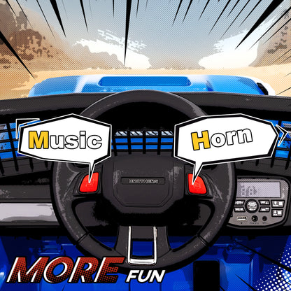 12V Battery Powered Kids Ride-On Car, Electric Truck w/ Spring Suspension, Remote, Music, Horn, Lights, Blue