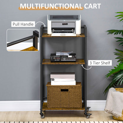 3-Tier Printer Stand, Utility Cart, Rolling Trolley with Adjustable Shelves with Lockable Wheels for Home Office
