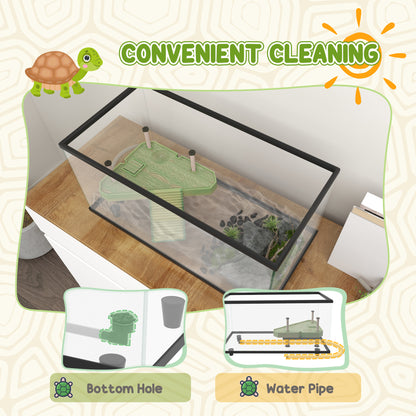 50L Glass Turtle Tank Aquarium with Basking Platform, Easy Drainage