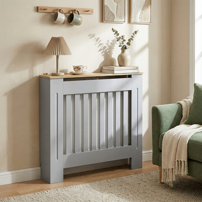 Heater Cover, Radiator Cover Slatted Painted MDF Lined Grill Grey, 78L x 19W x 81H cm