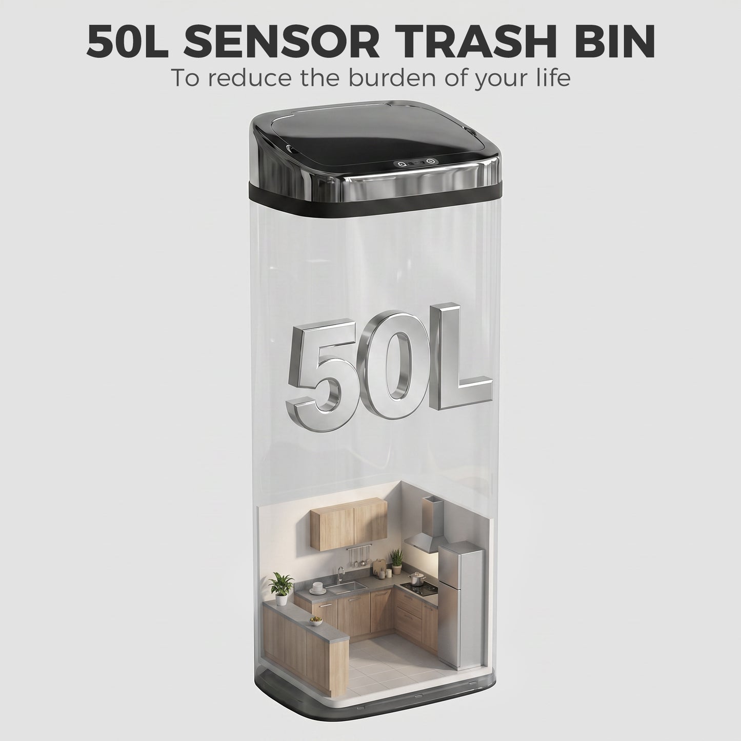 50L Infrared Touchless Automatic Motion Sensor Dustbin Stainless Steel Trash Can Home Office
