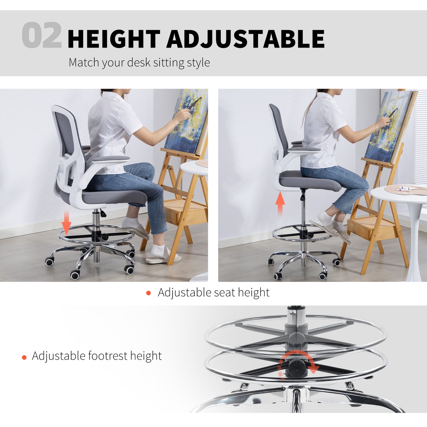 Draughtsman Chair, with Adjustable Lumbar - Charcoal Grey