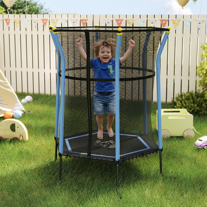 Kids Trampoline Mini Bouncer with Enclosure Safety Net For Ages 3-10 Years - Blue