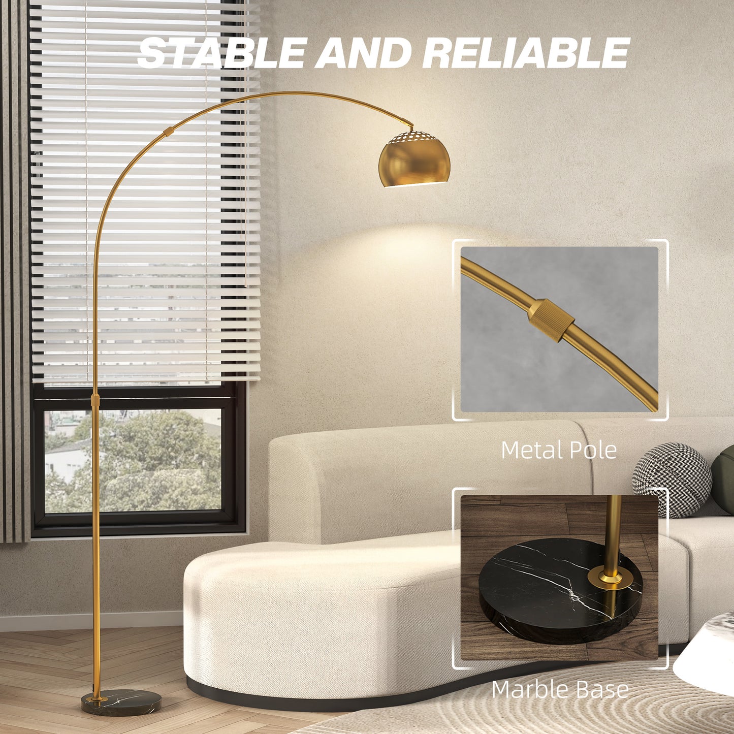 167cm Arc Floor Lamp for Living Room, Modern Adjustable Standing Lamp with Foot Switch