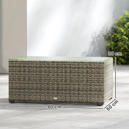 90 x 50cm Glass-Top Rattan Side Table - Dark Grey