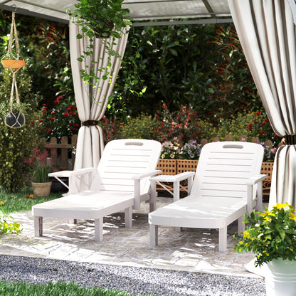 Set of 2 Reclining Sun Loungers, 5 Positions Adjustable Outdoor Chaise Lounge Chair with Armrests, White