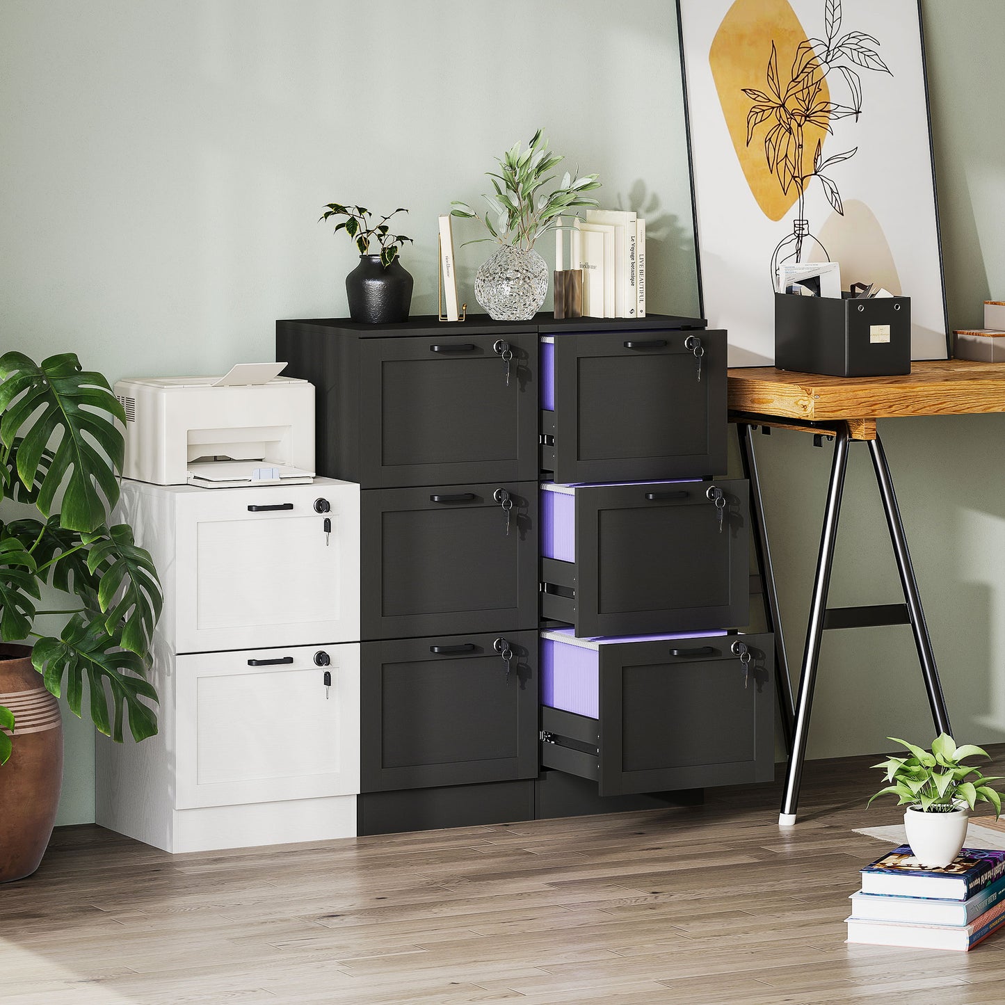 3-Drawer Filing Cabinet with Lock - Black
